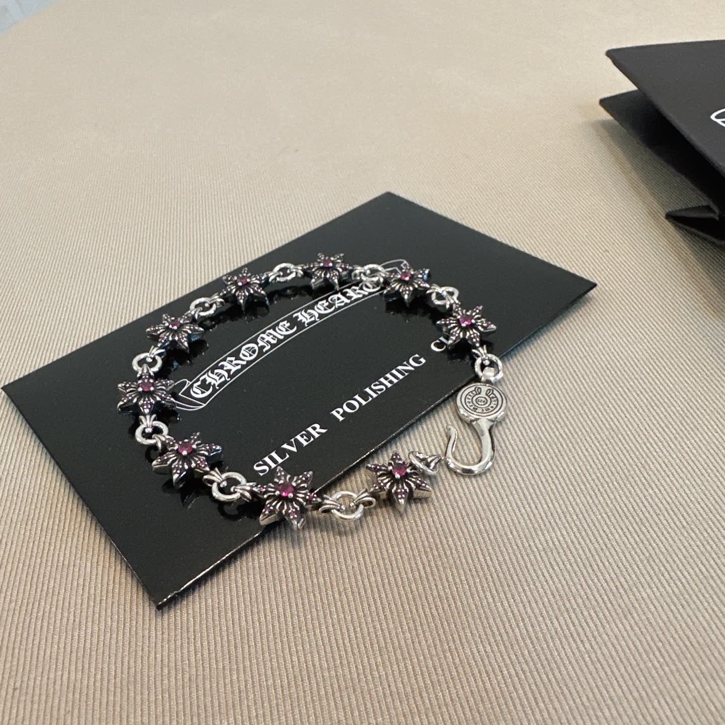 Chrome Hearts Silver Bracelet with Red Stones